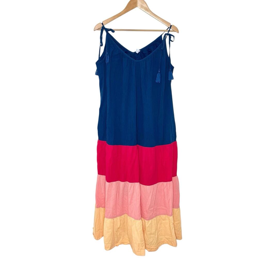 Old Navy Tiered Maxi Dress Colorblock Womens Size M Sundress Beach Vacation Cami